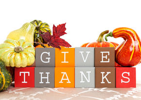 Colorful blocks that read 'Give Thanks'
