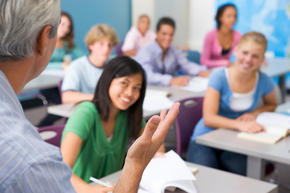 Teacher talking to students