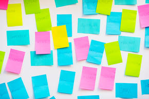 word wall of sticky notes