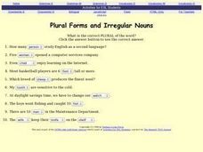 ESL Quiz - Plural Forms and Irregular Nouns (Barbara Lyons Perez) I-TESL-J Lesson Plan