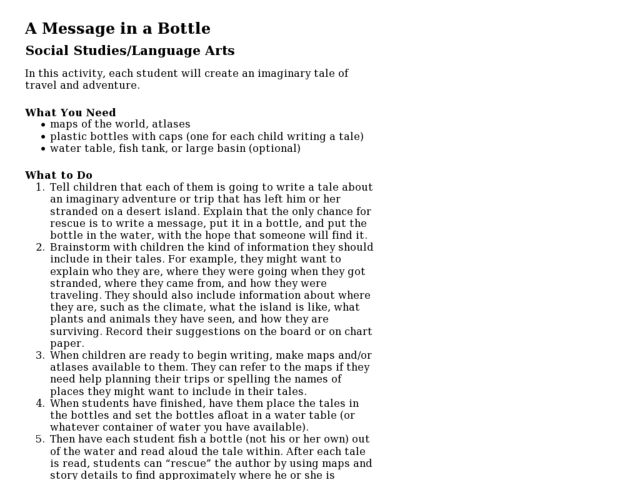 A Message in a Bottle Activity