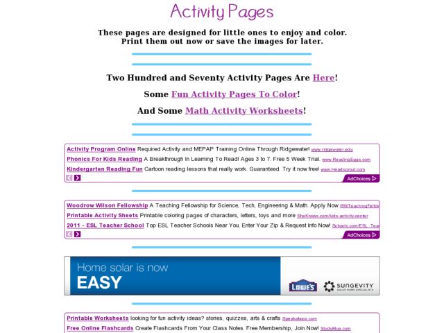 Activity Pages Lesson Plan