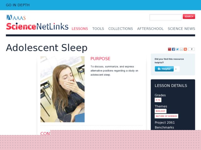 Adolescent Sleep Lesson Plan