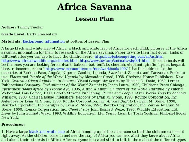 Africa Savanna Activity