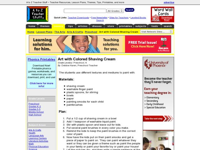 Art with Colored Shaving Cream Lesson Plan