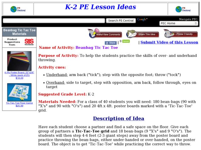 Beanbag Tic Tac Toe Lesson Plan