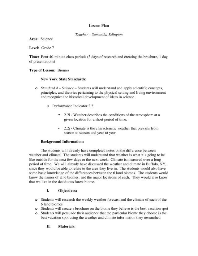 Biomes Lesson Plan