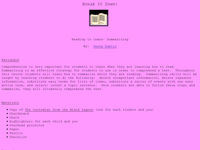 Break It Down! Lesson Plan