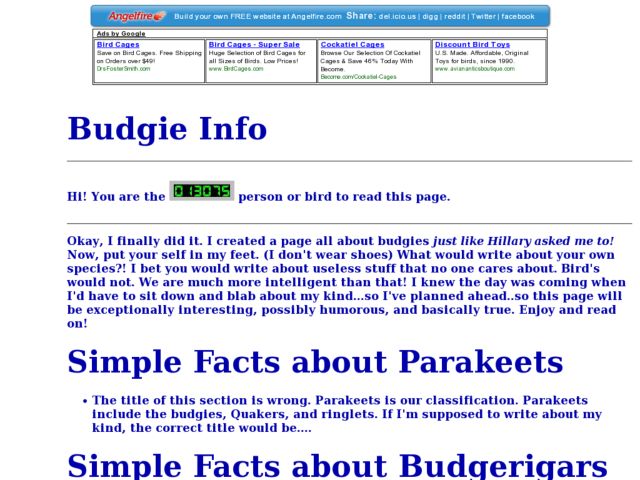 Budgie Info Lesson Plan