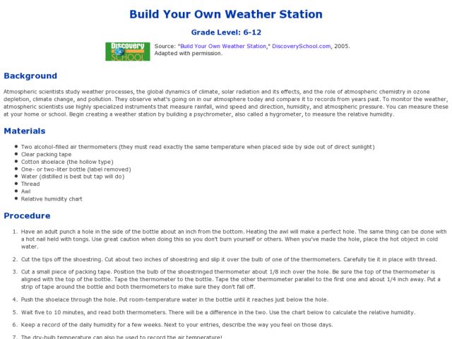 Build Your Own Weather Station Lesson Plan