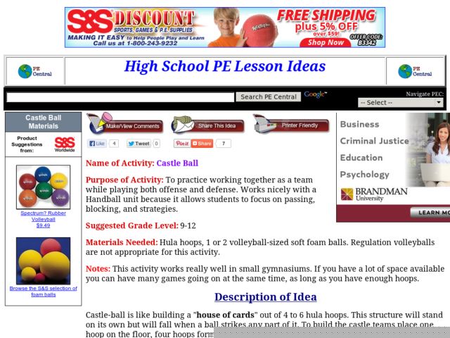 Castle Ball Lesson Plan