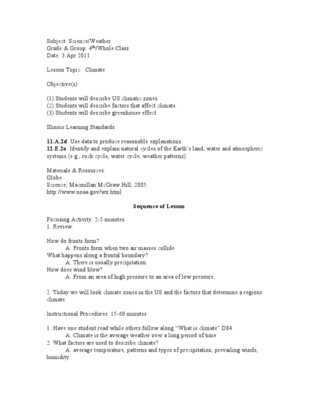 Climate Lesson Plan