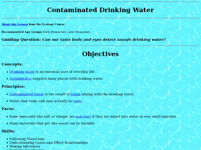 Contaminated Drinking Water Lesson Plan