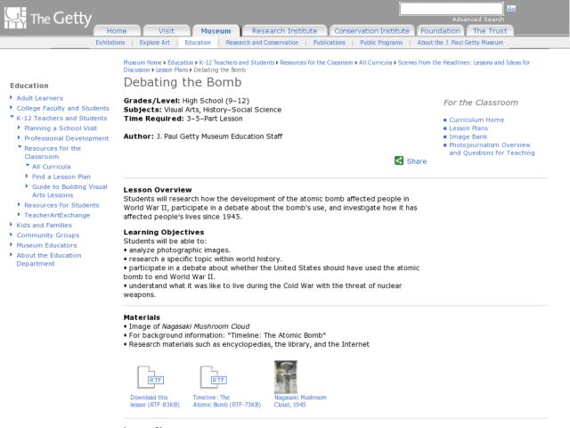 Debating the Bomb Lesson Plan