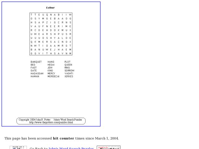 Esther Puzzle Worksheet