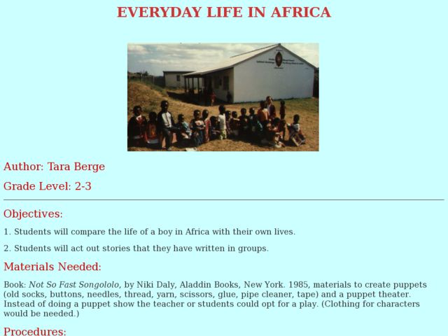 Everyday Life In Africa Activity