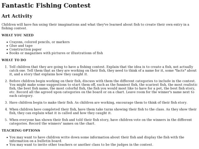 Fantastic Fishing Contest Activity