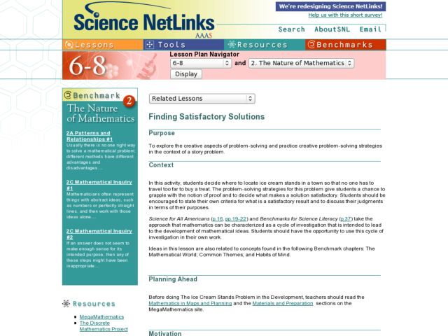 Finding Satisfactory Solutions Lesson Plan