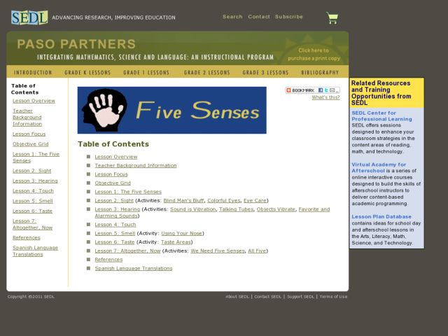 Five Senses Home Page Lesson Plan