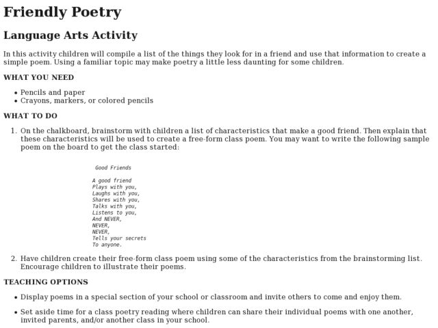 Friendly Poetry Activity