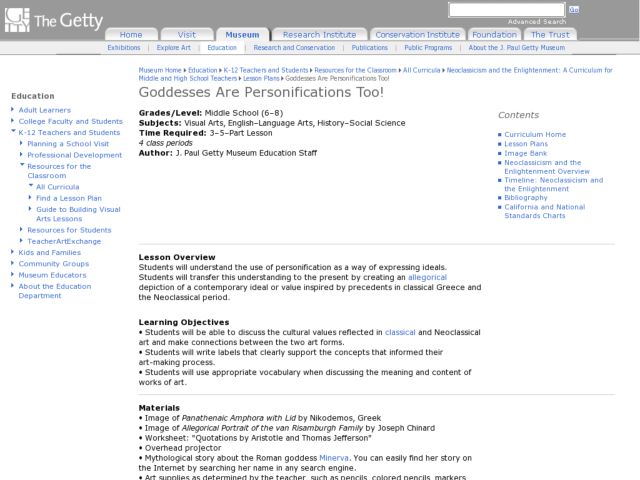 Goddesses Are Personifications Too! Lesson Plan