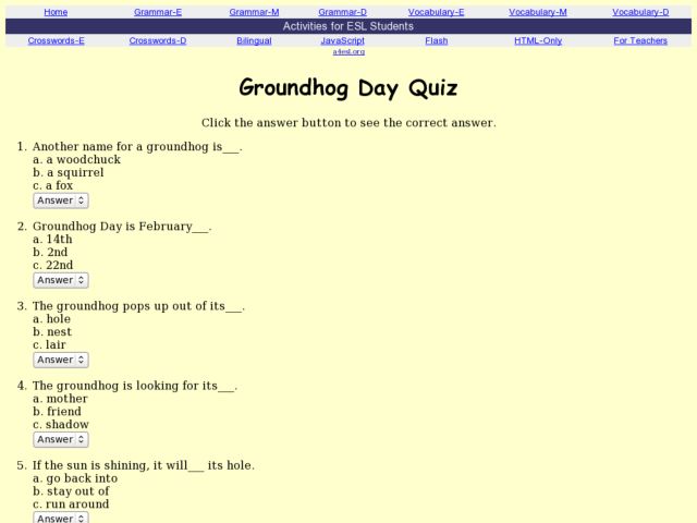 Groundhog Day Quiz Lesson Plan