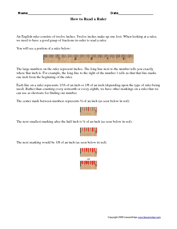 How to Read a Ruler Worksheet