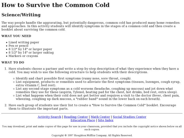 How to Survive the Common Cold Activity