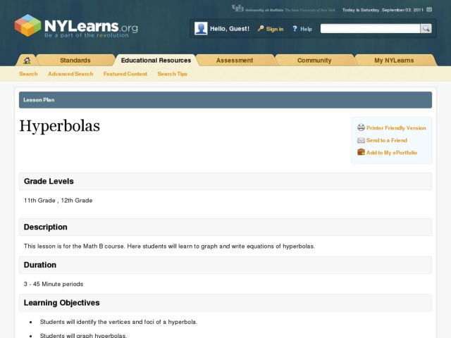Hyperbolas Lesson Plan