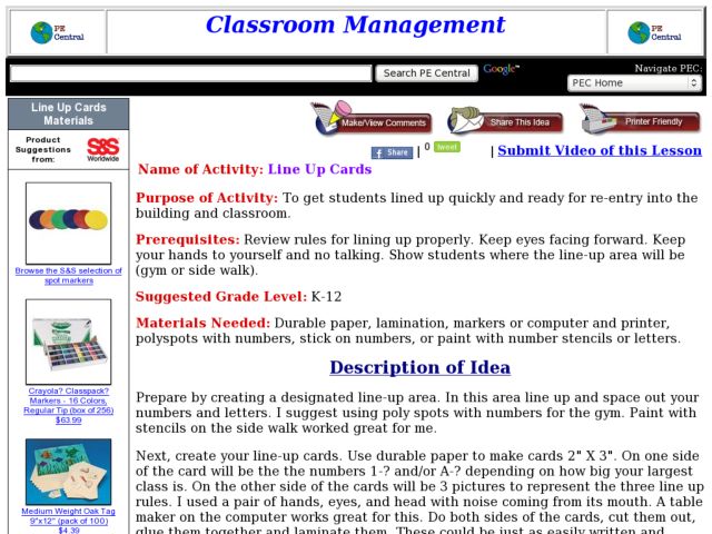Line Up Cards Lesson Plan