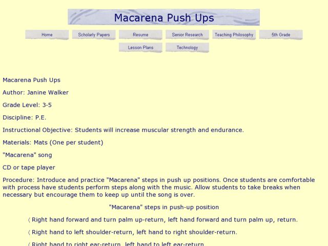 Macarena Push Ups Lesson Plan