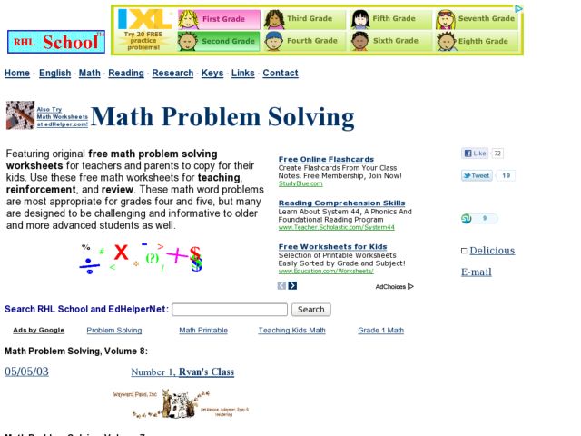 Mathematics Problem Solving - Free Worksheets Lesson Plan