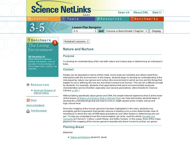 Nature and Nurture Lesson Plan