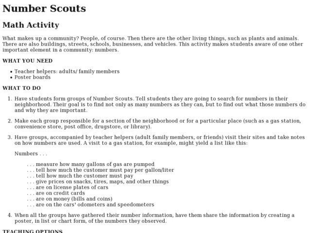 Number Scouts Activity
