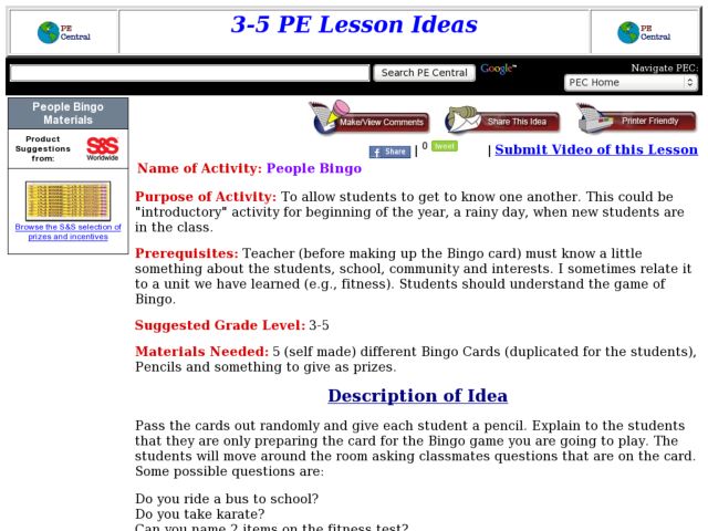 People Bingo Lesson Plan