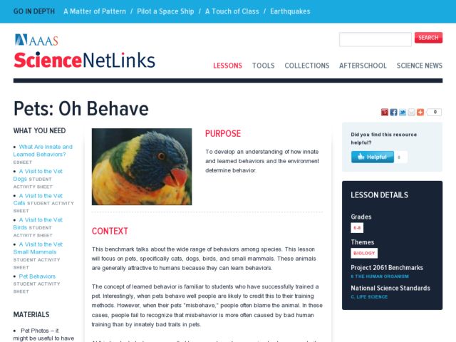 Pets: Oh Behave Lesson Plan