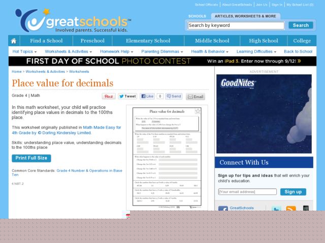 Place Value for Decimals Worksheet