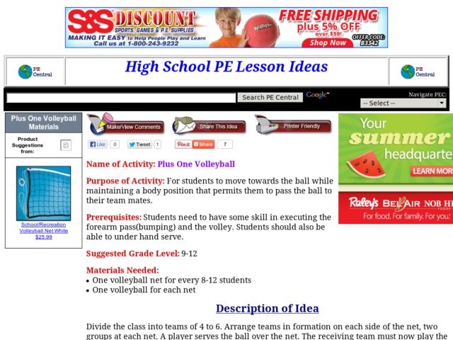 Plus One Volleyball Lesson Plan