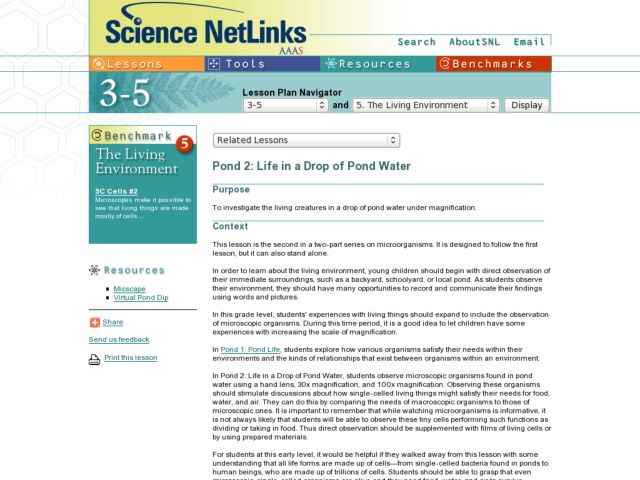 Pond 2: Life in a Drop of Pond Water Lesson Plan