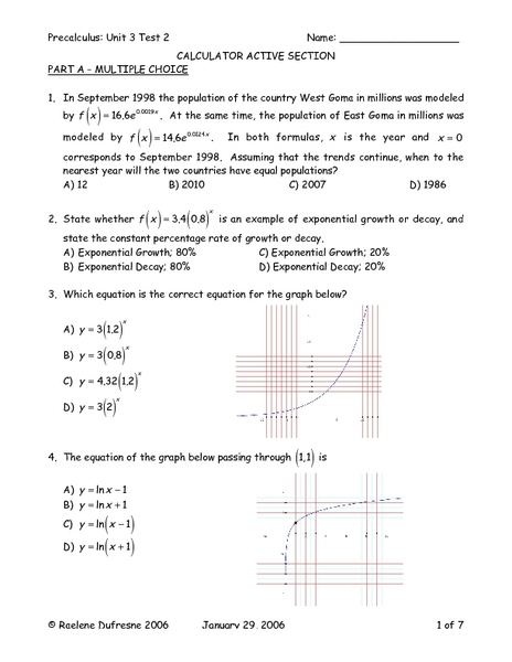 Precalculus:  Unit 3 Test 2 Worksheet