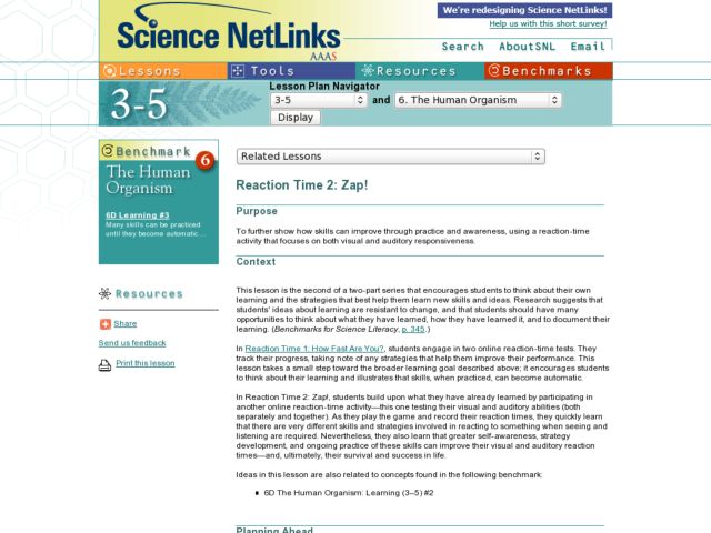 Reaction Time 2: Zap! Lesson Plan