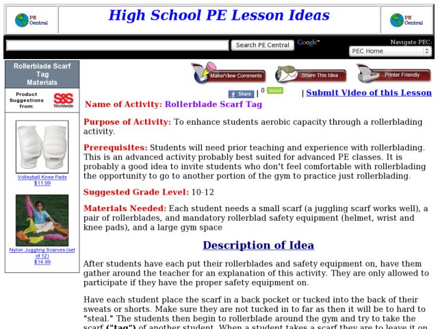 Rollerblade Scarf Tag Lesson Plan