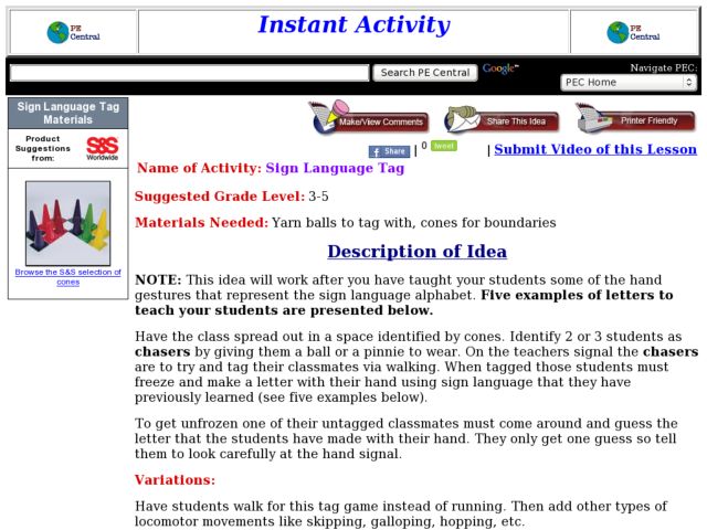 Sign Language Tag Lesson Plan