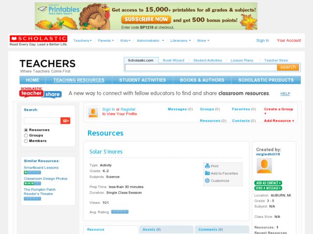 Solar S'Mores Lesson Plan