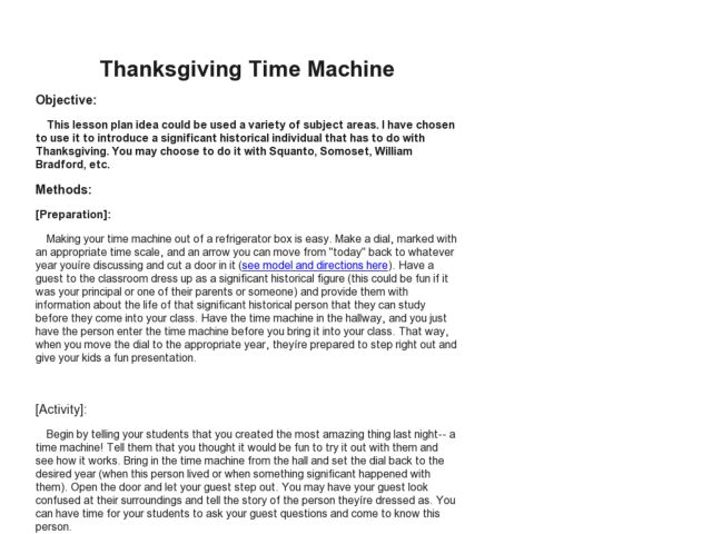 Thanksgiving Time Machine Lesson Plan