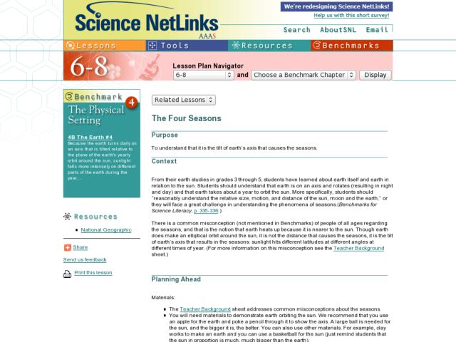 The Four Seasons - Earth's Axis Lesson Plan