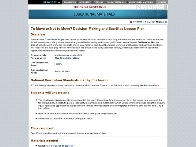 To Move or Not to Move? Decision-Making and Sacrifice Lesson Plan Lesson Plan