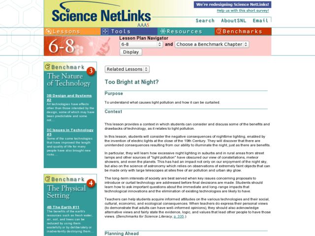 Too Bright At Night? Lesson Plan
