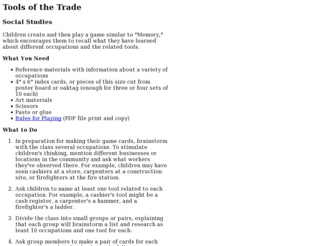 Tools of the Trade Activity