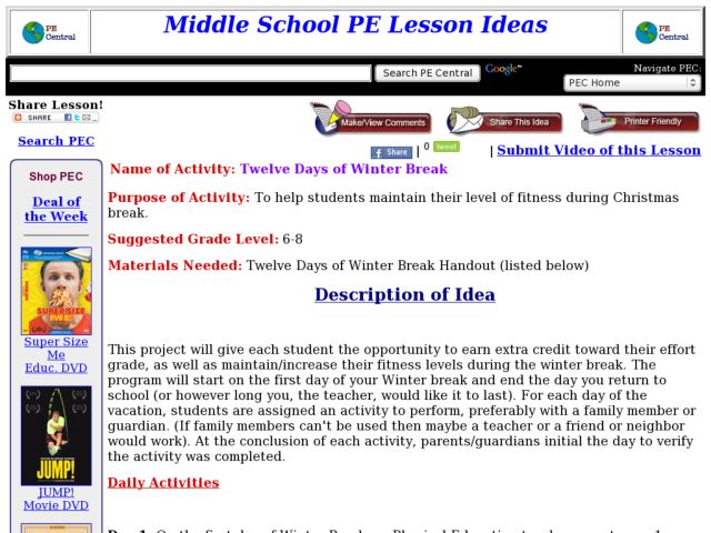 Twelve Days of Winter Break Lesson Plan